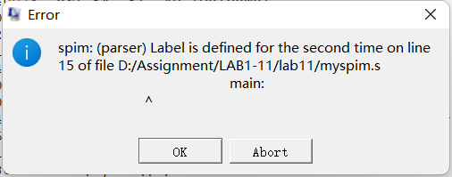 spim:(parser) Label is defined for the second time 解决方法